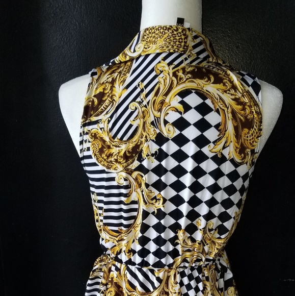 Barocco print collared sleeveless top and shorts - Picture 6 of 8